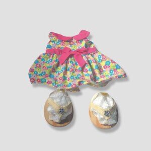 Build-A-Bear Workshop Baby Doll Dress Floral Print Flip Flop Sandals Multicolor
